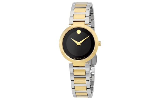  Women's Modern Classic Two Tone Watch with Concave Dot Museum Dial, Black/Gold (Model 607102)