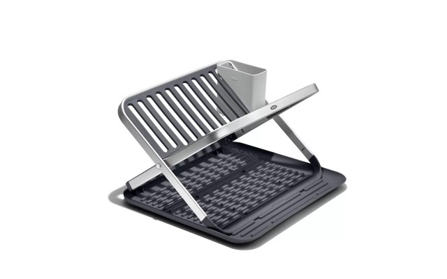 Compact Folding Dish Wash Organizer Dish Rack, Silver
