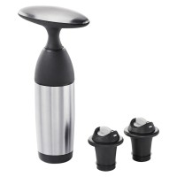 OXO Vacuum Wine Preserver with Two Stoppers, Black