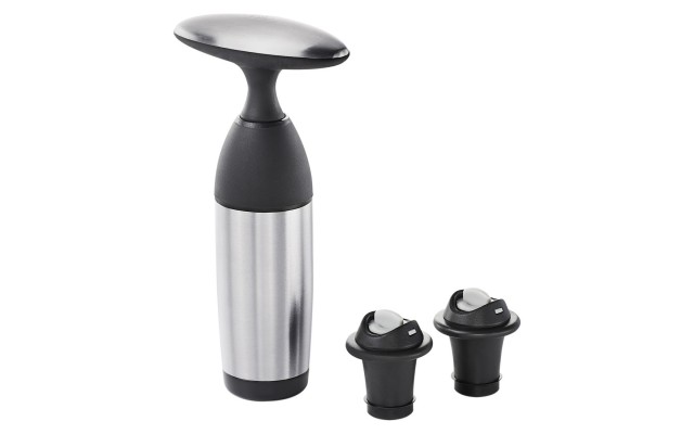  Vacuum Wine Preserver with Two Stoppers, Black
