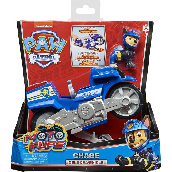  Moto Pups Chase’s Deluxe Pull Back Motorcycle Vehicle with Wheelie Feature and Figure