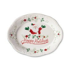 Pfaltzgraff Winterberry Happy Holidays Santa Oval Stoneware Platter (Santa Decor, 11″)