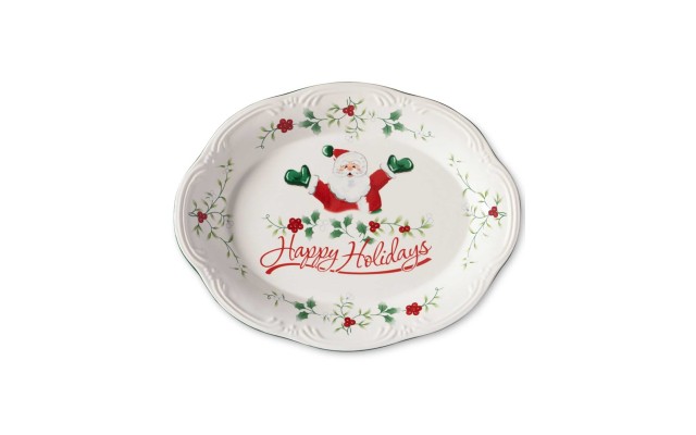  Winterberry Happy Holidays Santa Oval Stoneware Platter (Santa Decor, 11″)