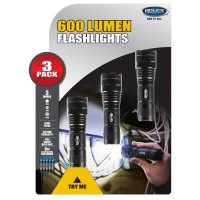 Police Security 3-Pack of 600-Lumen Exceptionally Bright Flashlights