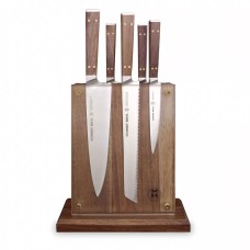 Schmidt Brothers Cutlery Ultra Sharp 100% Full Forged High Carbon German Stainless Steel 6-Pc. Walnut and Brass Knife Block Set