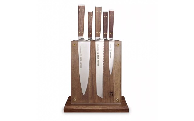  Ultra Sharp 100% Full Forged High Carbon German Stainless Steel 6-Pc. Walnut and Brass Knife Block Set