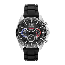 Seiko Men's Stainless Steel Japanese Quartz Silicone Strap, Casual Watch, Black Model: SSB347