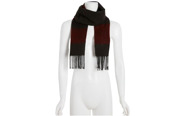  Lurex Striped Muffler Scarf, Red