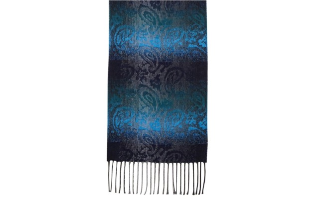  Mid Weight Ombre Paisley Muffler Scarf, Dark Blue