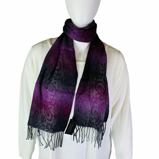  Mid Weight Ombre Paisley Muffler Scarf, Purple