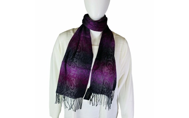  Mid Weight Ombre Paisley Muffler Scarf, Purple