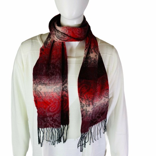  Mid Weight Ombre Paisley Muffler Scarf, Red