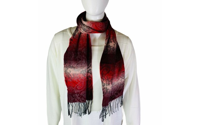  Mid Weight Ombre Paisley Muffler Scarf, Red