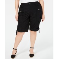 Style & Co. Womens Plus Mid Rise Cargo Bermuda Shorts, Black, 24W