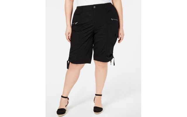 Style & Co. Womens Plus Mid Rise Cargo Bermuda Shorts, Black, 24W