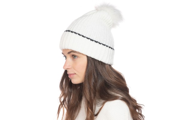 Style & Co Rib Marled Beanie Hat With Faux-Fur Pom