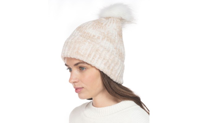Style & Co Rib Marled Beanie Hat With Faux-Fur Pom