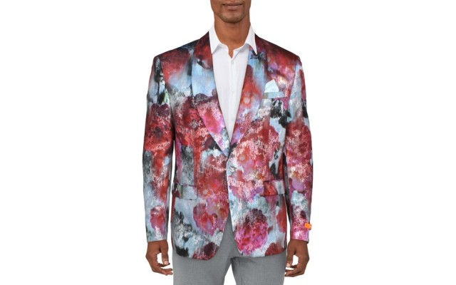  Mens Vibrante Metallic Sportcoat One-Button Blazer Jacket, Pink 42L