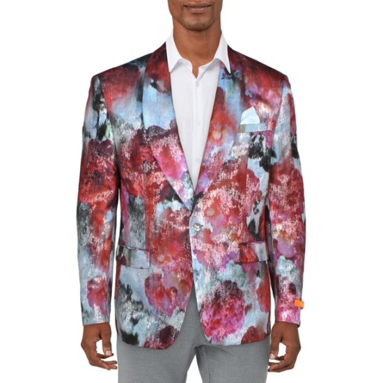  Mens Vibrante Metallic Sportcoat One-Button Blazer Jacket, Pink 46L