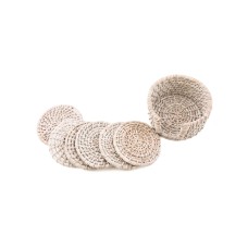 Thirstystone Set of 6 Whitewash Rattan Coasters in Holder