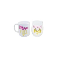 Tmd Holdings Mom Fuel Because Kids Mug and Wine Glass Set