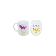 Tmd Holdings Mom Fuel Because Kids Mug and Wine Glass Set