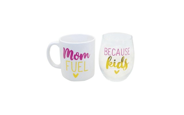  Mom Fuel Because Kids Mug and Wine Glass Set