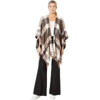 Vince Camuto Fringe Striped Ruana Topper, Black