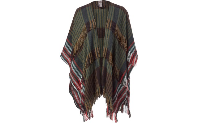  Fringe Striped Ruana Topper, Green