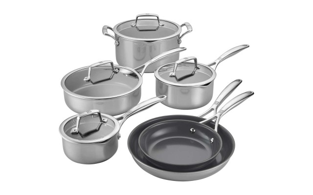  Energy Plus Hard-Anodized Aluminum Nonstick Stainless Steel Cookware Set, 10-piece