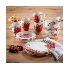 American Atelier Poinsettia Party Round Porcelain 16-Piece Dinnerware Set
