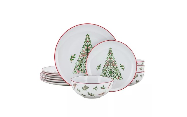 Bee & Willow Christmas 12-Piece Dinnerware Set in White/Red