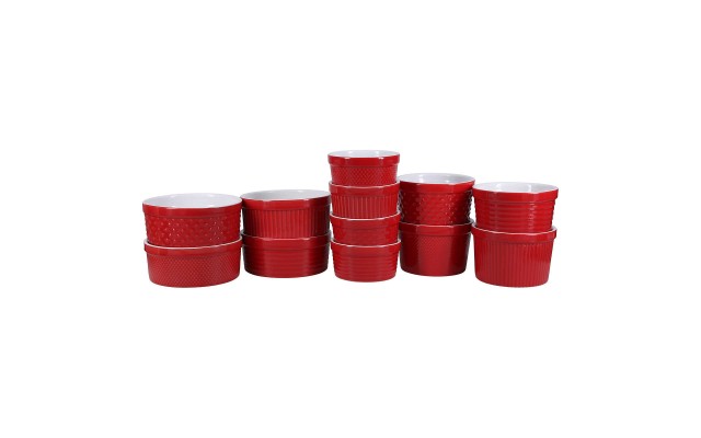  Assorted Textured Finishes Ramekin 12-piece Set, Red