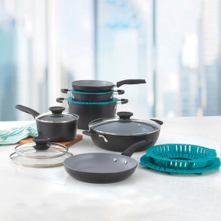 Bialetti Arte Aluminum 10-piece Cookware Set with Silicone Handles