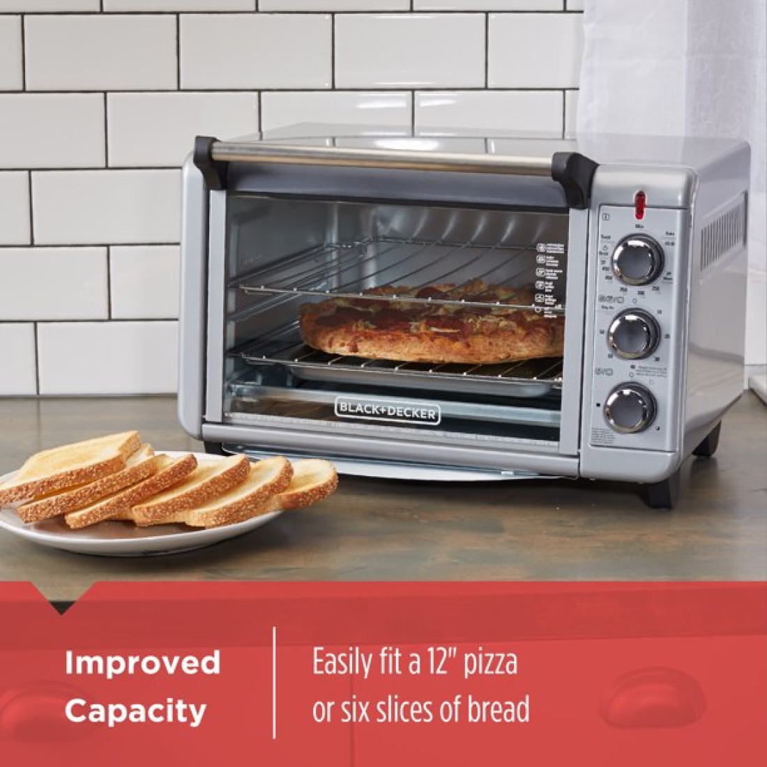 Black+Decker 6-Slice 1500W Convection Toaster Oven, Silver TO3000G