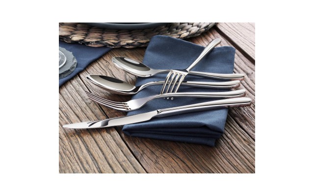  Rain II Series 20-Piece Thick Ergonomic Handles 18/10 Forged Flatware Set, Stainless Steel 1027013