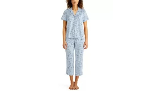  Printed Capri Pants Pajama Set, Navy, XX-Large