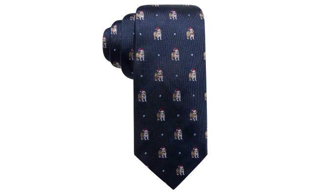  Men’s Holiday Truck with Tree Stripe Silk Tie (Navy)