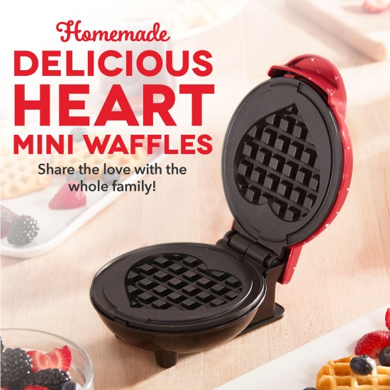  Nonstick Heart Mini Waffle Maker, Pink