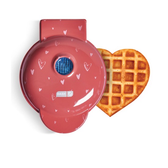  Nonstick Heart Mini Waffle Maker, Pink