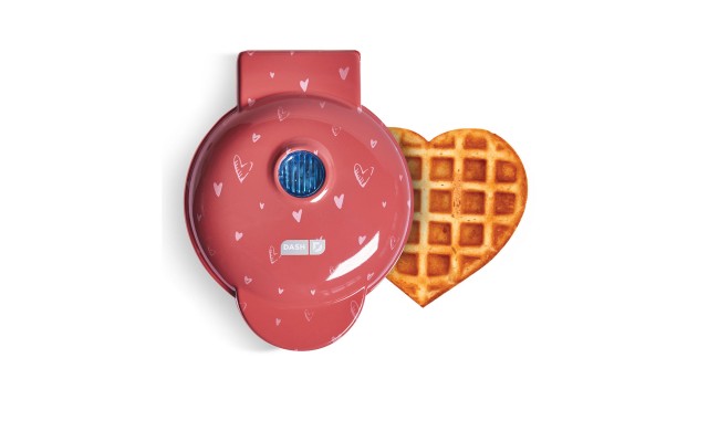  Nonstick Heart Mini Waffle Maker, Pink