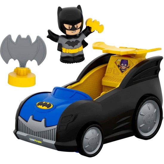 Fisher-Price Little People DC Super Friends 2-in-1 Batmobile, Batman vehicle and playset for toddler and preschool kids ages 18 months to 5 years
