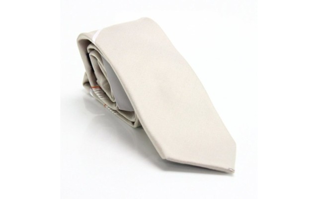  Men Hi Vis Angled Panel Skinny Neck Tie Silk Accessory, Beige