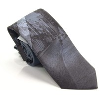 DKNY Men’s Black Photo Realistic Streets Slim Neck Tie Silk, Gray