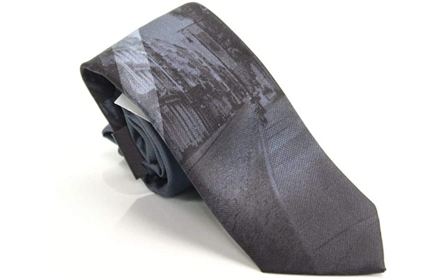  Men’s Black Photo Realistic Streets Slim Neck Tie Silk, Gray