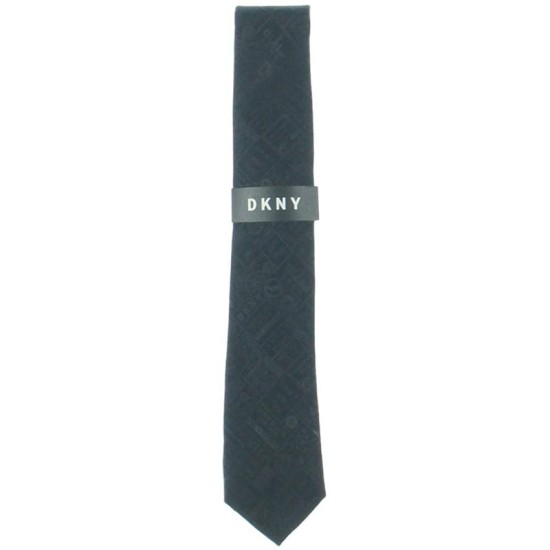  Men’s Neck Tie Black City Street Logo Skinny Silk