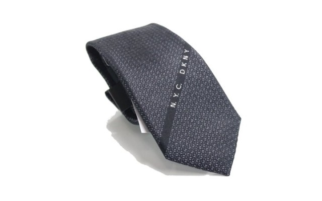  Men’s NYC Logo Panel Geometric Neck Tie Silk Accessory, Charcoal