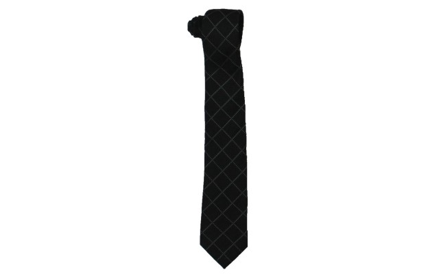  Mens Silk Blend Desaturated Check Neck Tie Black