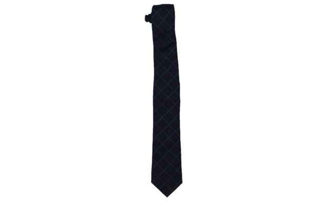  Mens Silk Blend Desaturated Check Neck Tie Navy