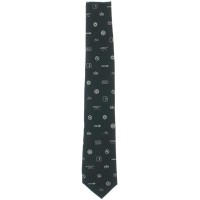 DKNY Mens White NYC Scattered Print Logo Skinny Silk Neck Tie Black